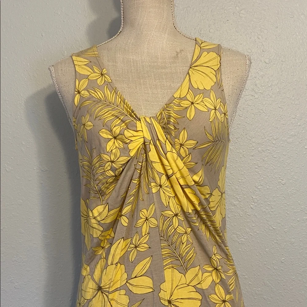Tommy Bahama Yellow and Beige Floral Print Twist Front Sleeveless Dress Size S - Picture 2 of 8